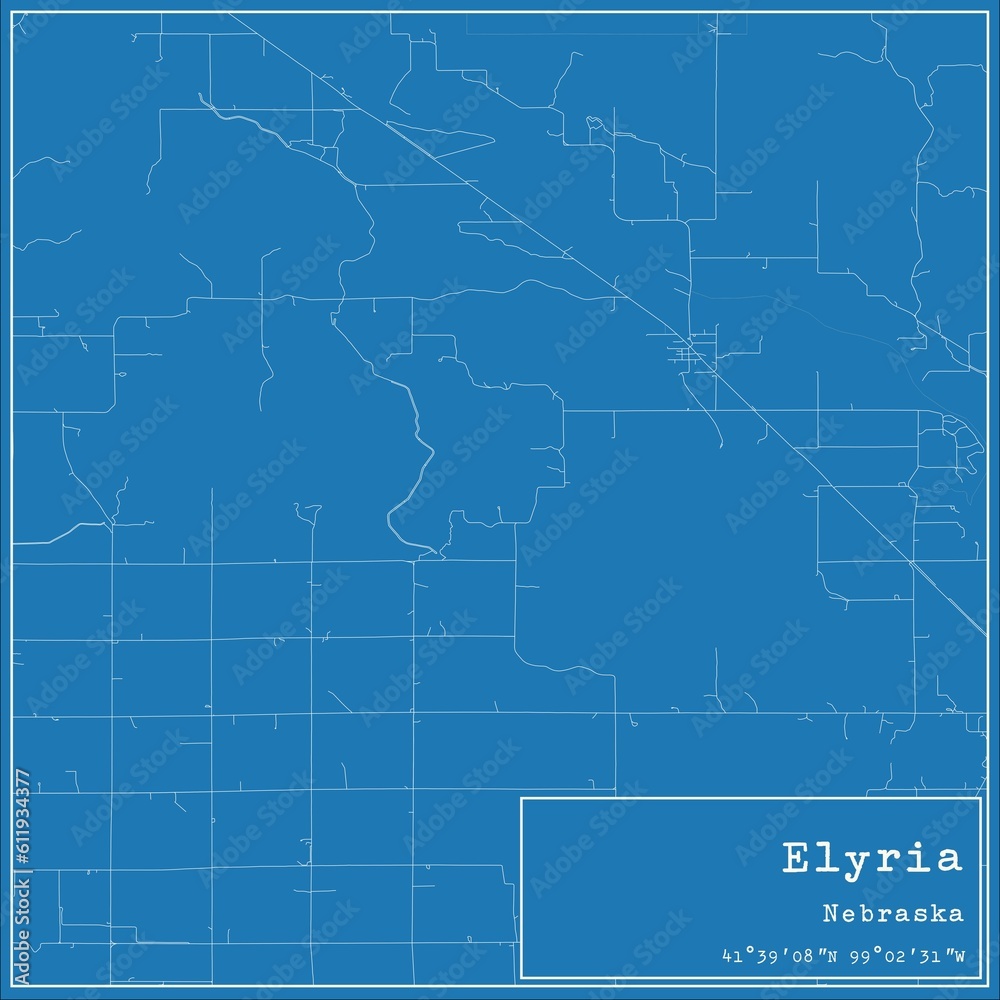 Obraz premium Blueprint US city map of Elyria, Nebraska.