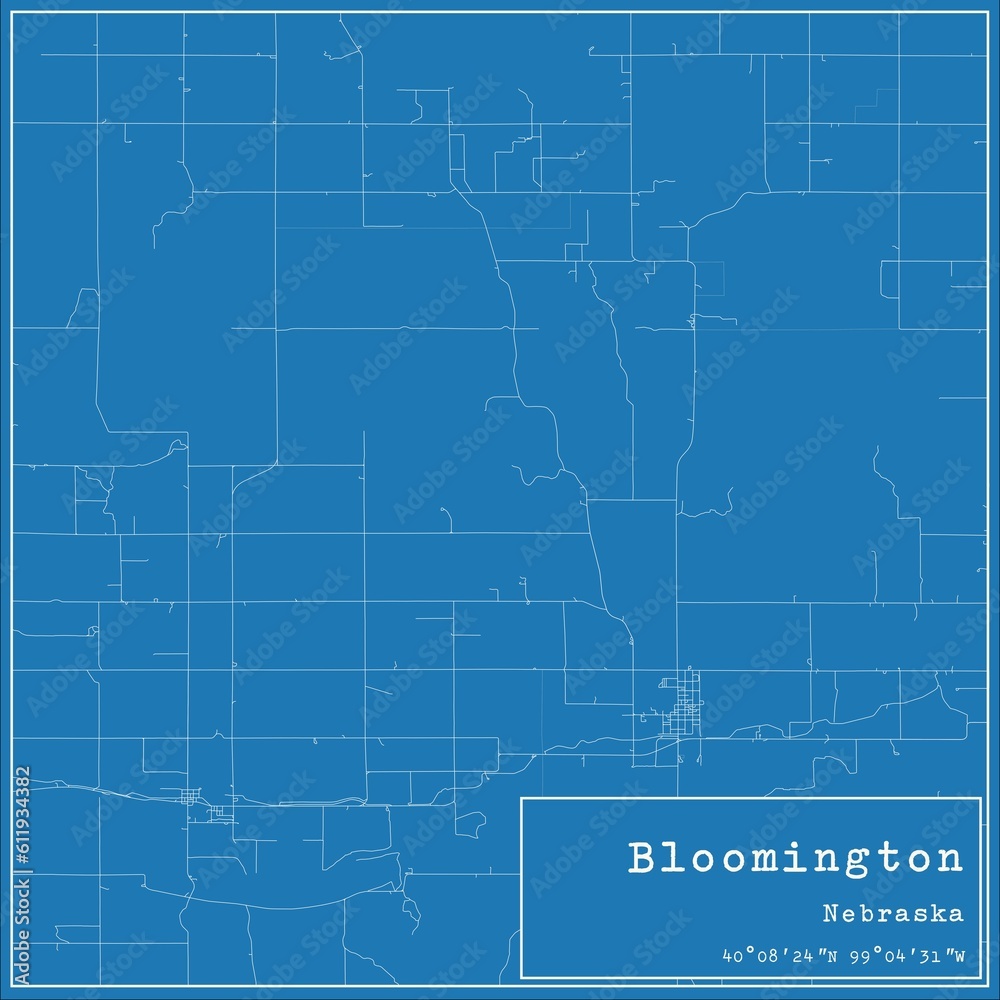 Blueprint US city map of Bloomington, Nebraska.