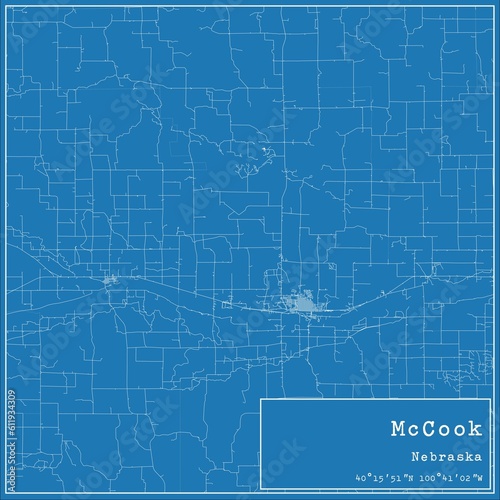 Blueprint US city map of McCook  Nebraska.