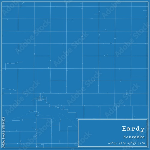 Blueprint US city map of Hardy, Nebraska.