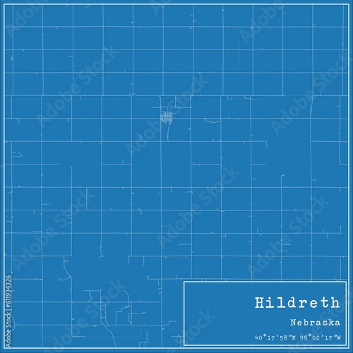 Blueprint US city map of Hildreth, Nebraska.