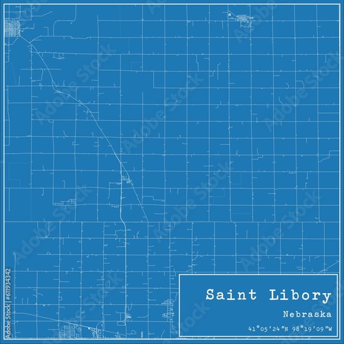 Blueprint US city map of Saint Libory, Nebraska.