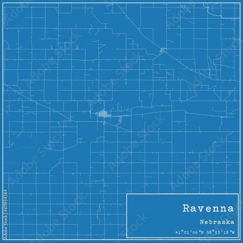 Blueprint US city map of Ravenna  Nebraska.