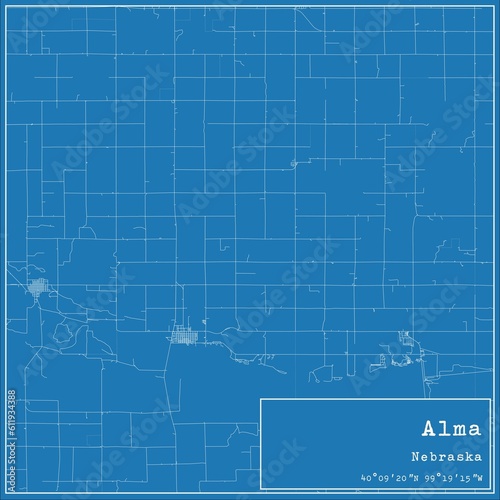 Blueprint US city map of Alma  Nebraska.