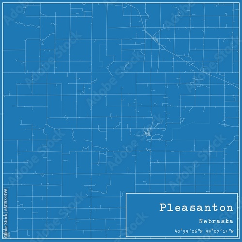 Blueprint US city map of Pleasanton, Nebraska.