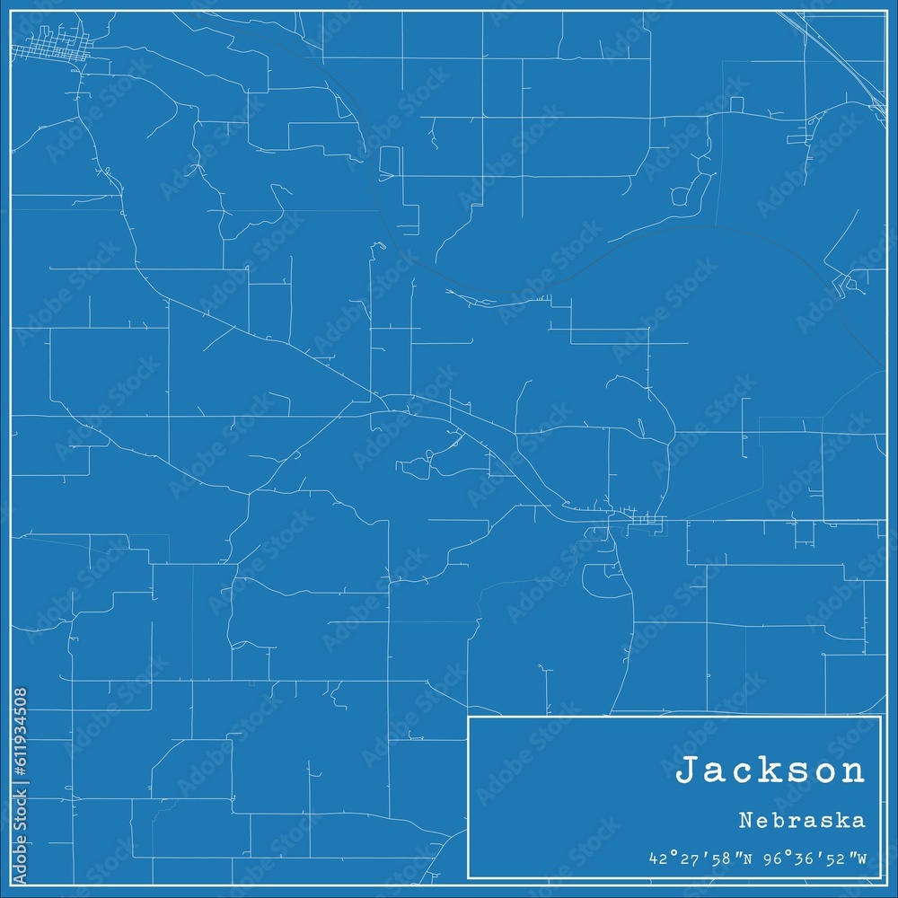 Blueprint US city map of Jackson, Nebraska.
