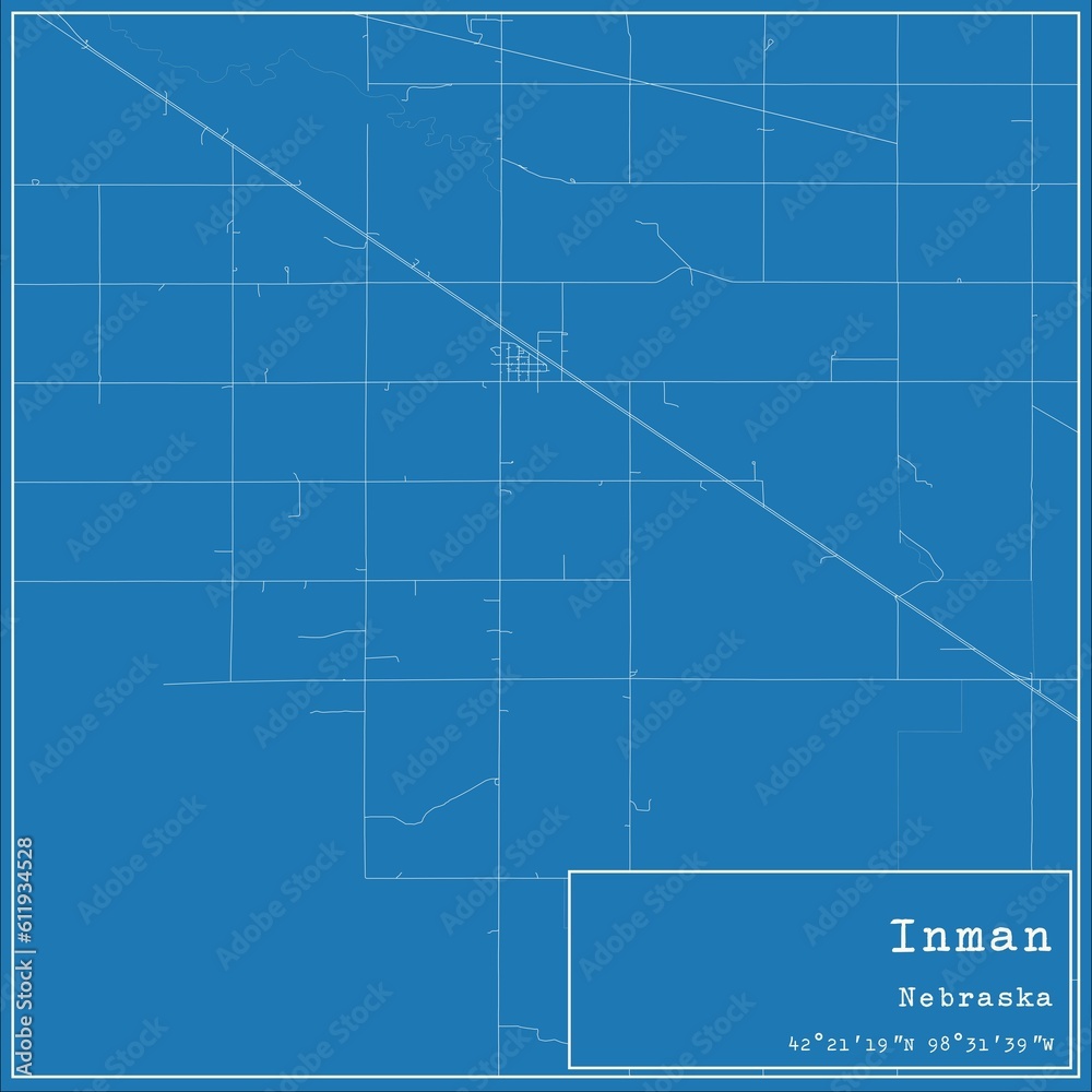 Blueprint US city map of Inman, Nebraska.