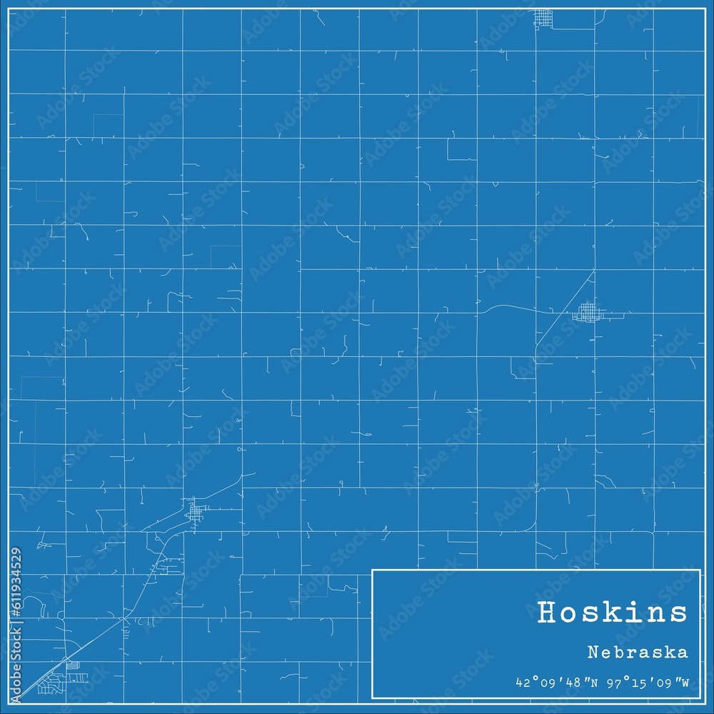 Blueprint US city map of Hoskins, Nebraska.