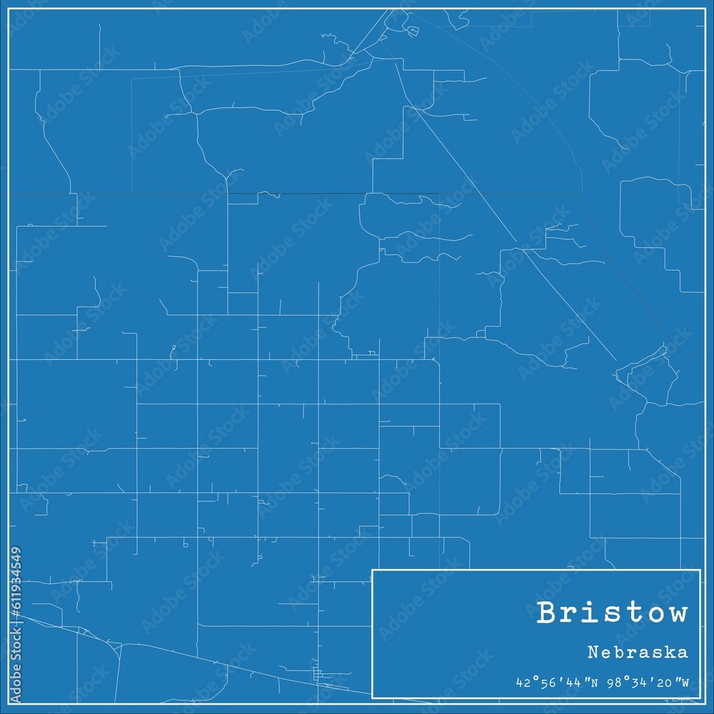 Blueprint US city map of Bristow, Nebraska.