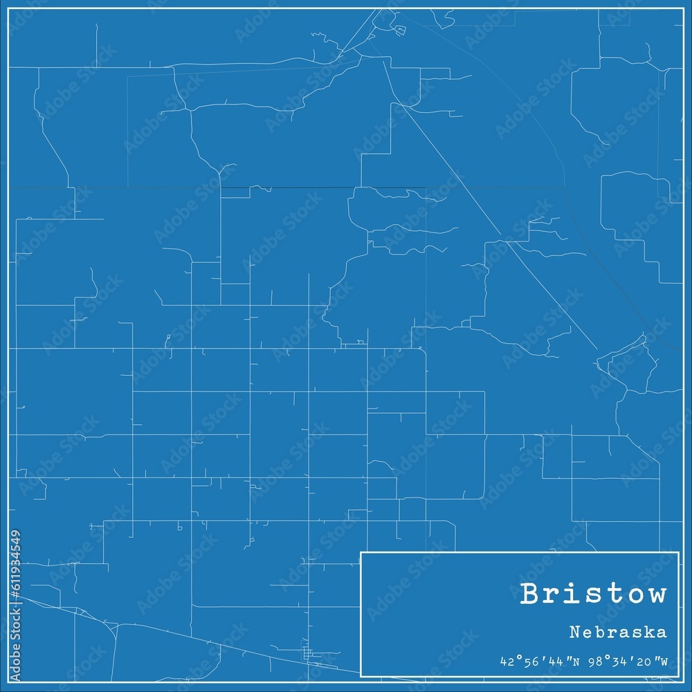 Blueprint US city map of Bristow, Nebraska. Blueprint US city map of Bristow, Nebraska.