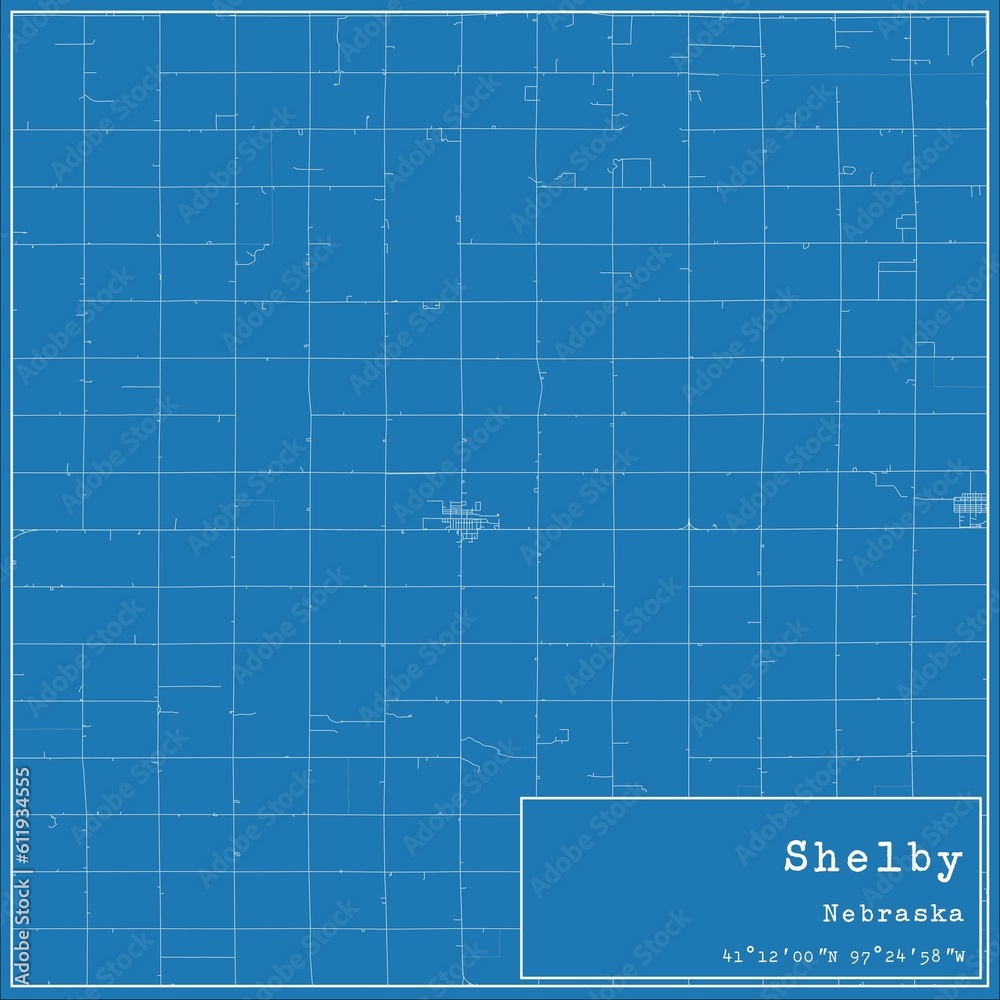 Blueprint US city map of Shelby, Nebraska.