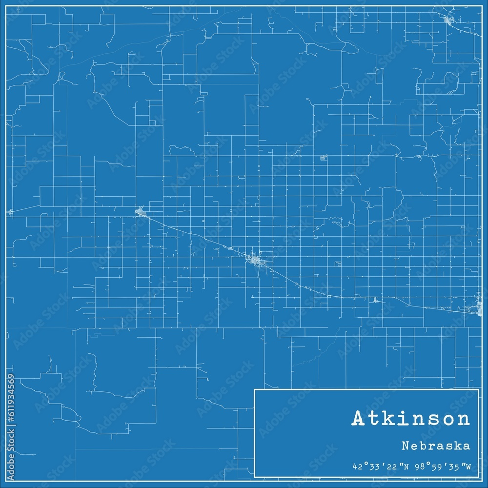 Blueprint US city map of Atkinson, Nebraska. Blueprint US city map of Atkinson, Nebraska.