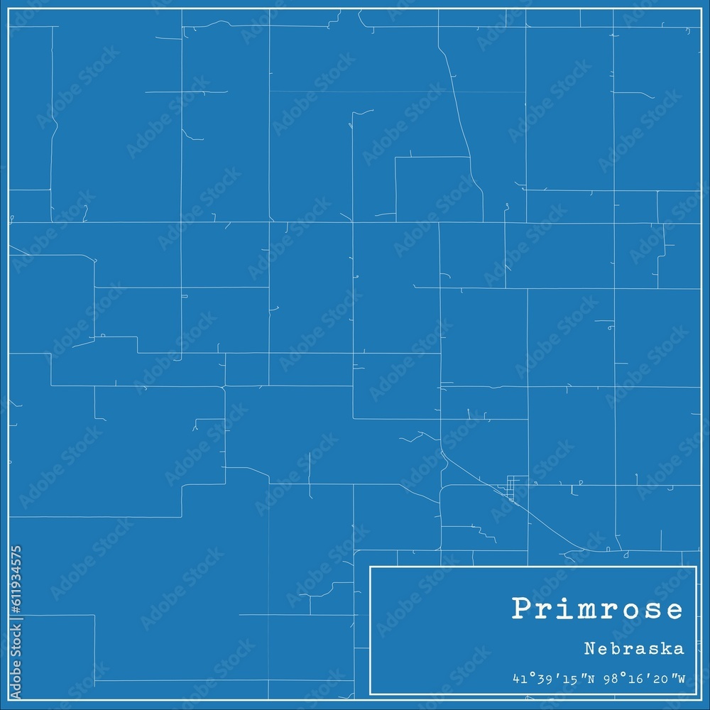 Blueprint US city map of Primrose, Nebraska.