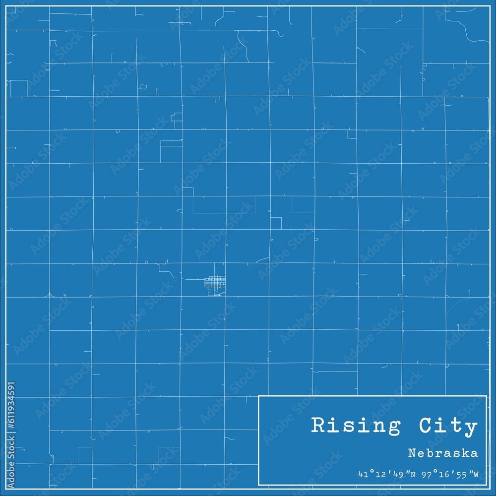 Blueprint US city map of Rising City, Nebraska.