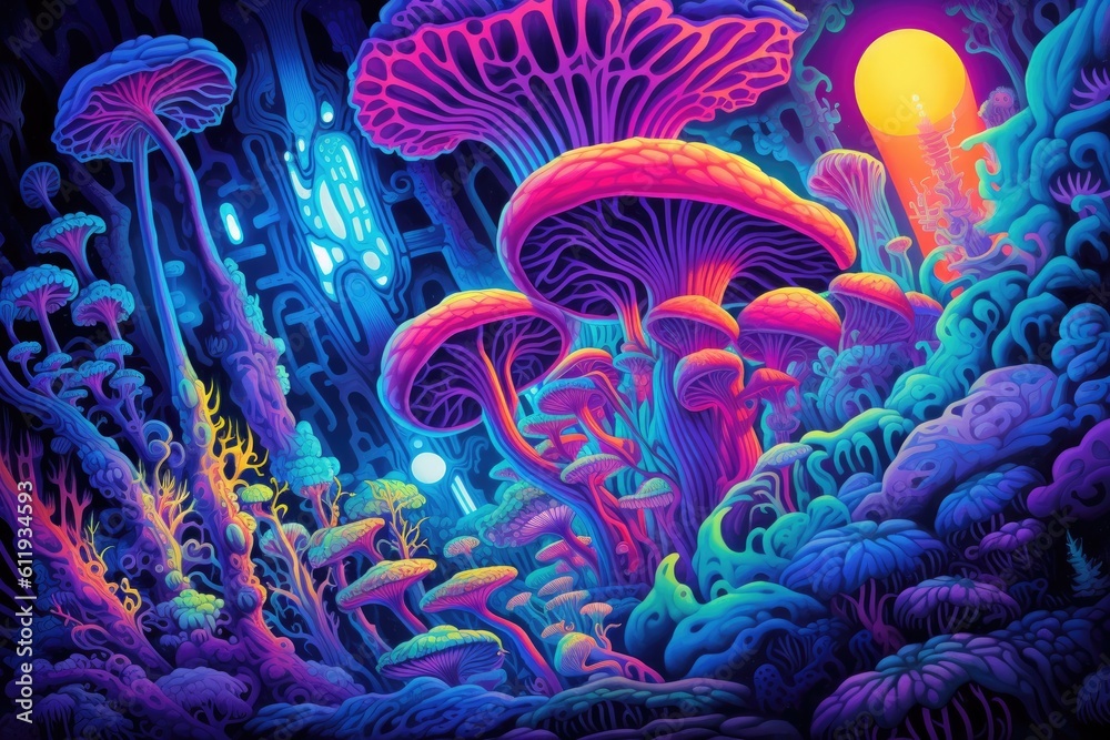 Fluorescent painting UV LIGHT POSTER abstract drawing from an