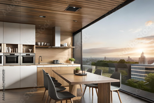 Step into the future with a modern kitchen interior where sleek design meets cutting-edge technology.  © MuhammadAshir