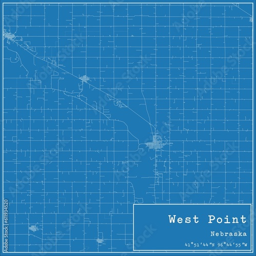 Blueprint US city map of West Point  Nebraska.