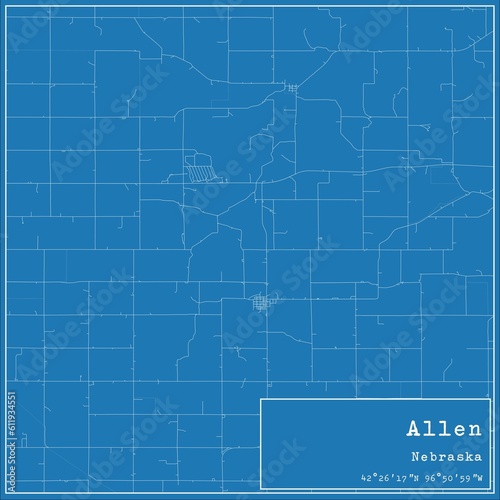 Blueprint US city map of Allen, Nebraska.