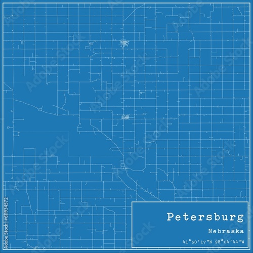 Blueprint US city map of Petersburg, Nebraska. photo