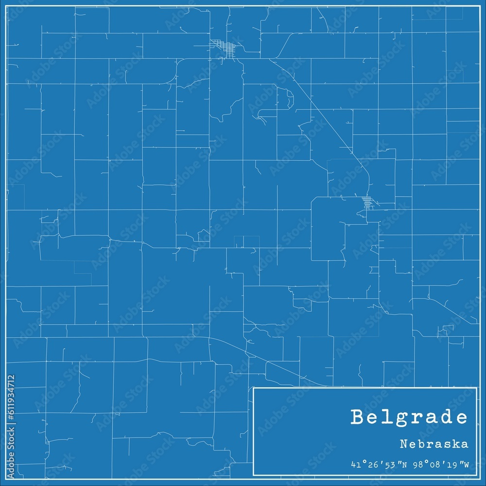 Blueprint US city map of Belgrade, Nebraska.