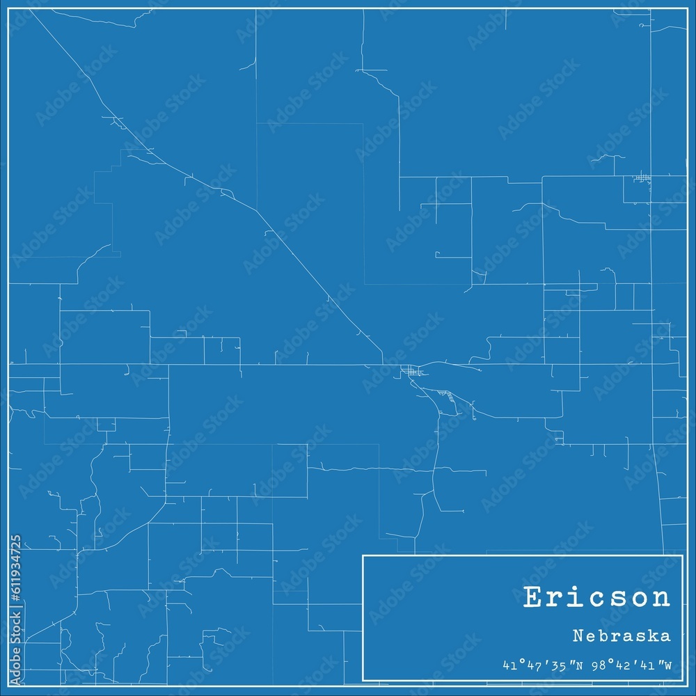 Blueprint US city map of Ericson, Nebraska.