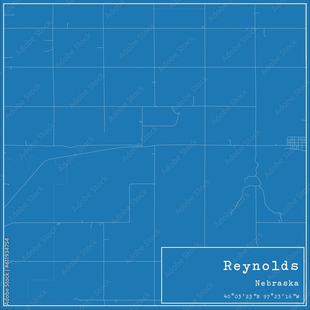 Blueprint US city map of Reynolds, Nebraska.