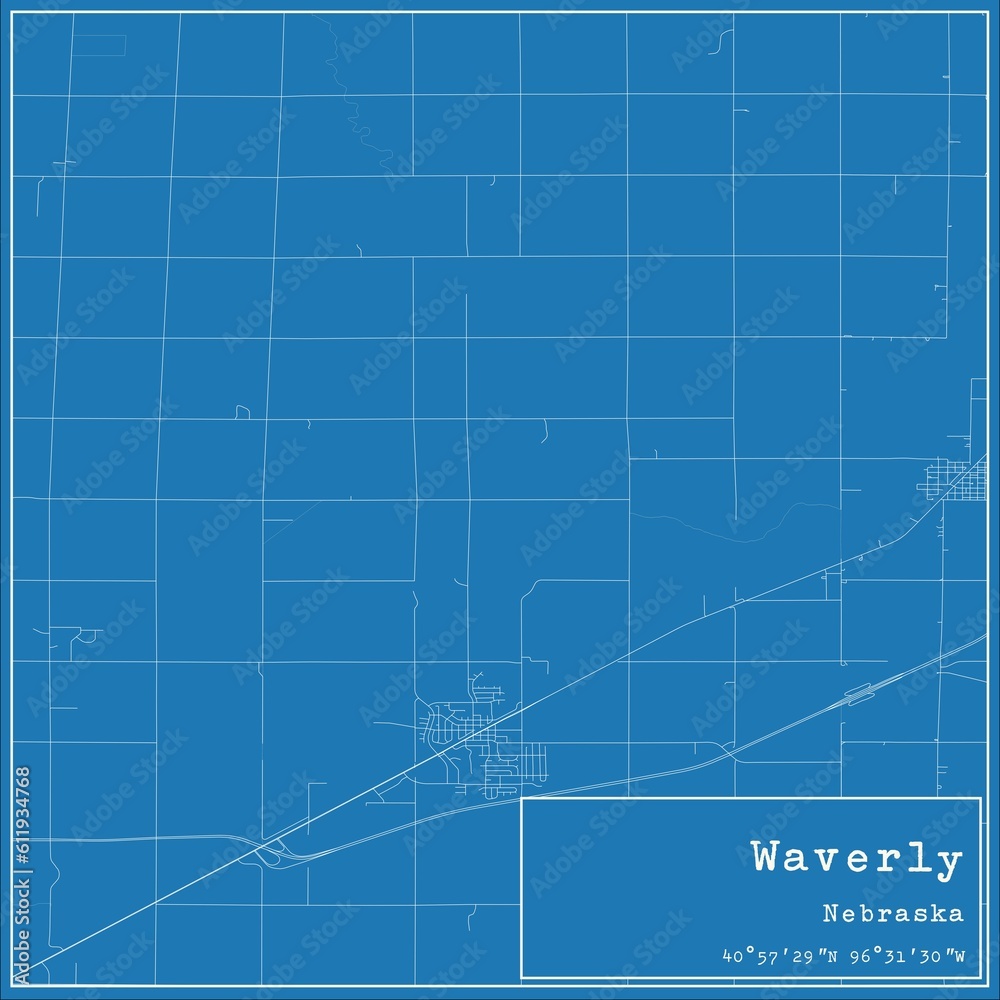 Blueprint US city map of Waverly, Nebraska.