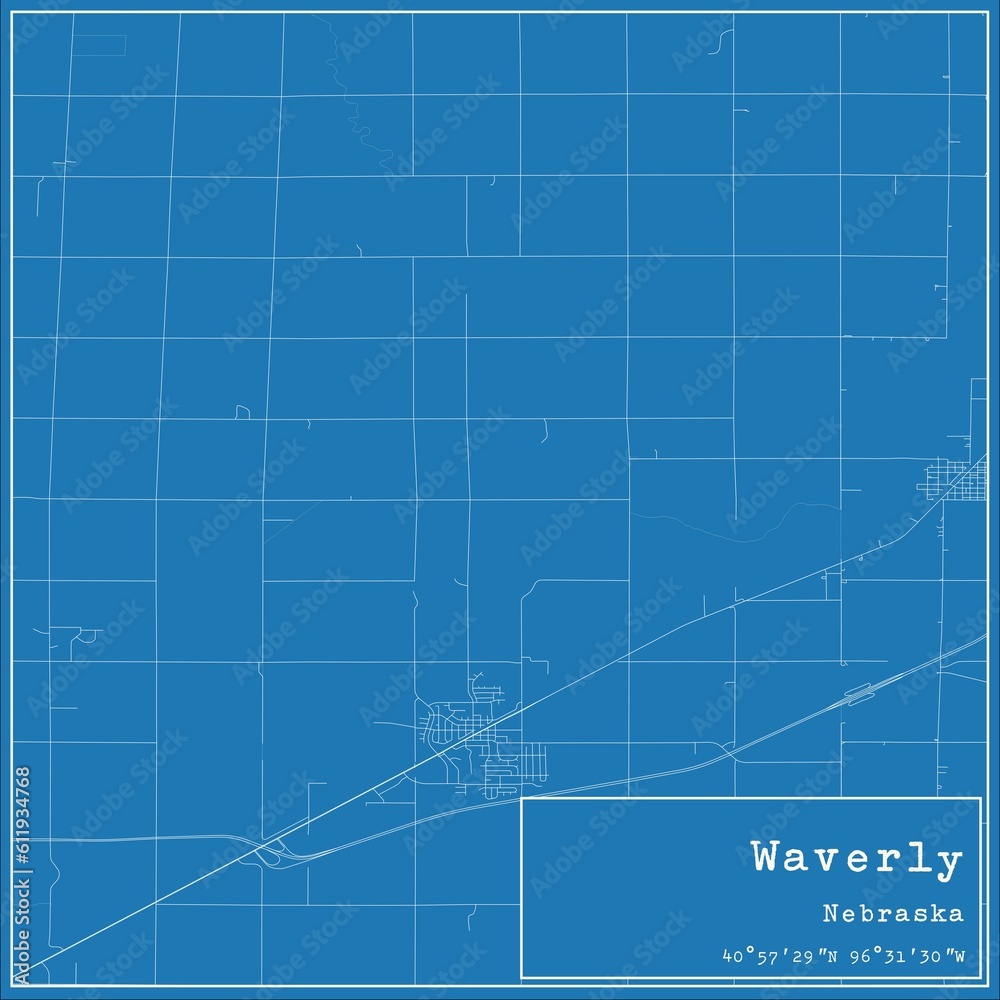 Blueprint US city map of Waverly, Nebraska. Blueprint US city map of Waverly, Nebraska.
