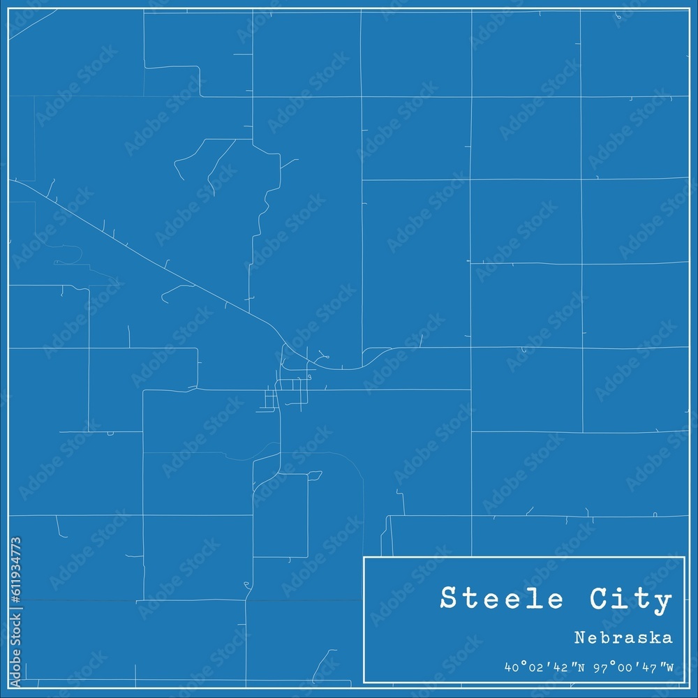 Blueprint US city map of Steele City, Nebraska.