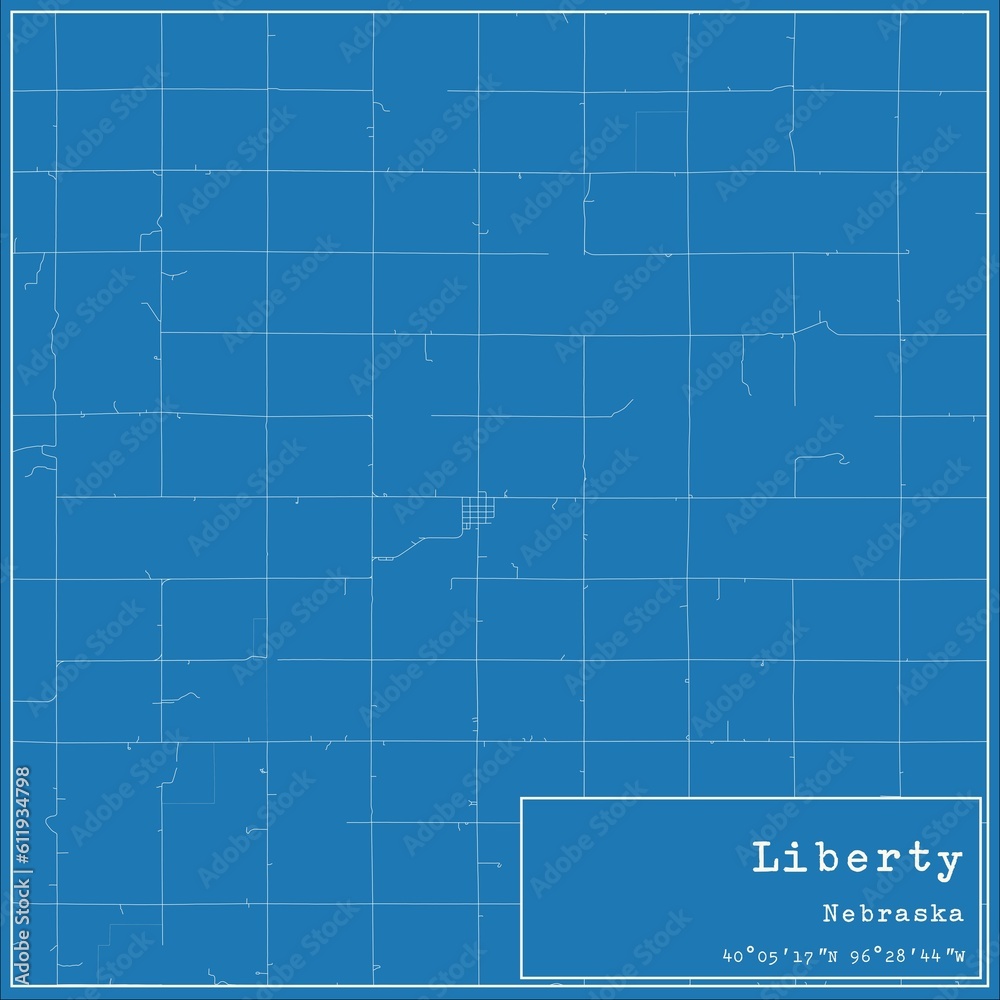 Blueprint US city map of Liberty, Nebraska.