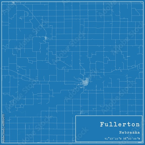 Blueprint US city map of Fullerton, Nebraska.