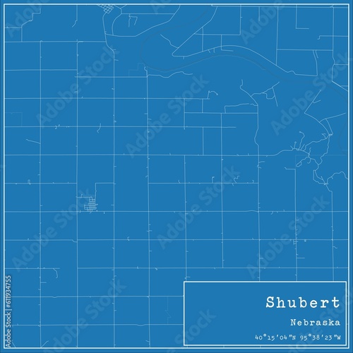 Blueprint US city map of Shubert, Nebraska.