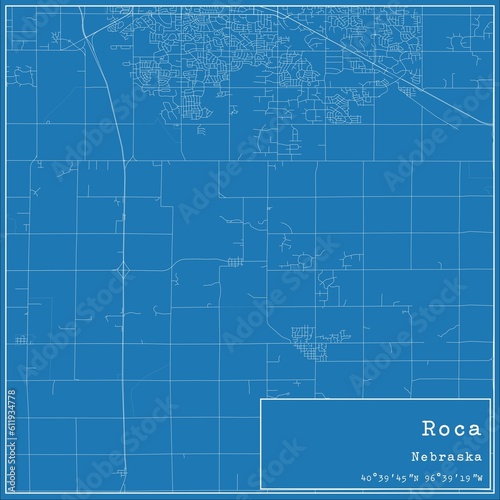 Blueprint US city map of Roca, Nebraska.