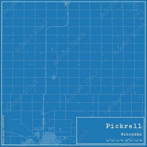 Blueprint US city map of Pickrell, Nebraska. © Rezona