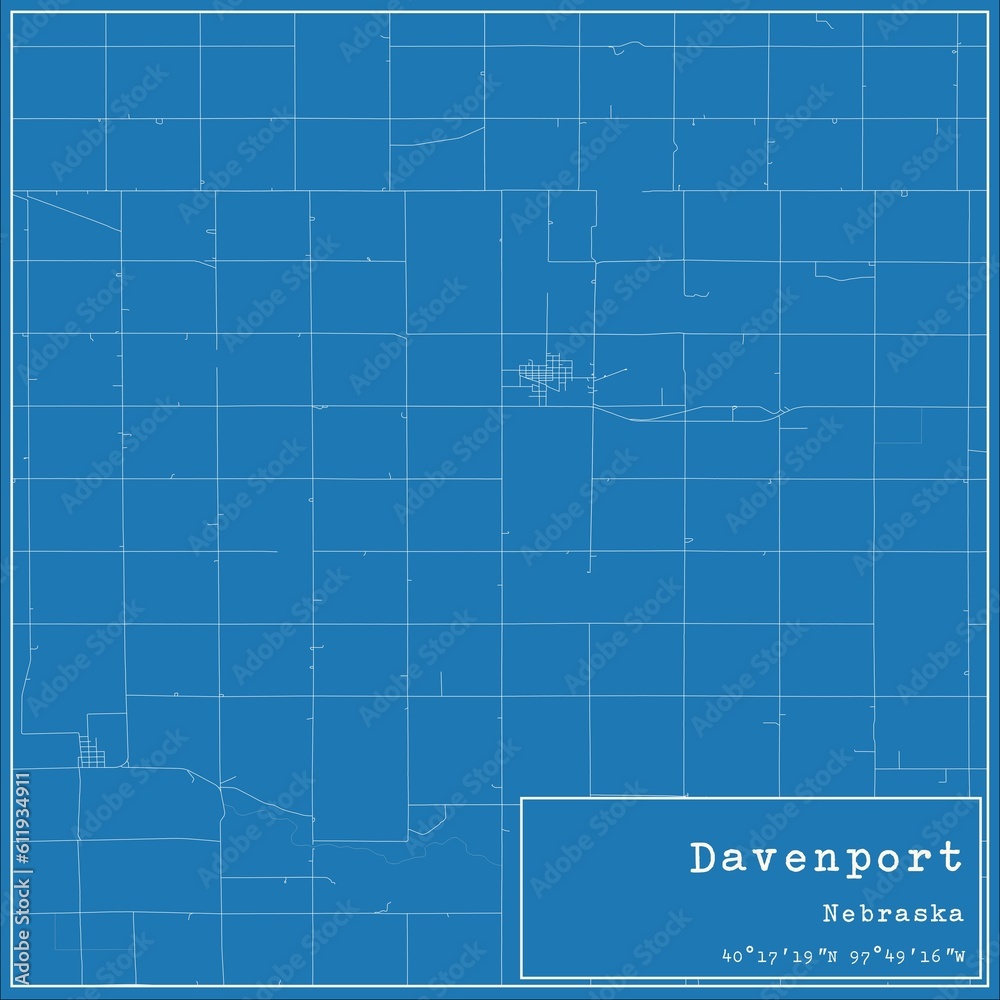Blueprint US city map of Davenport, Nebraska.