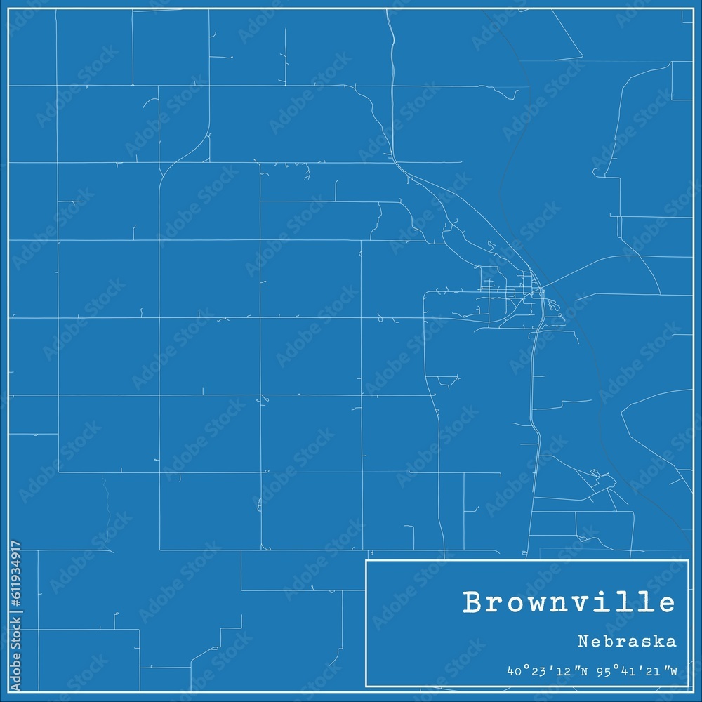 Blueprint US city map of Brownville, Nebraska.