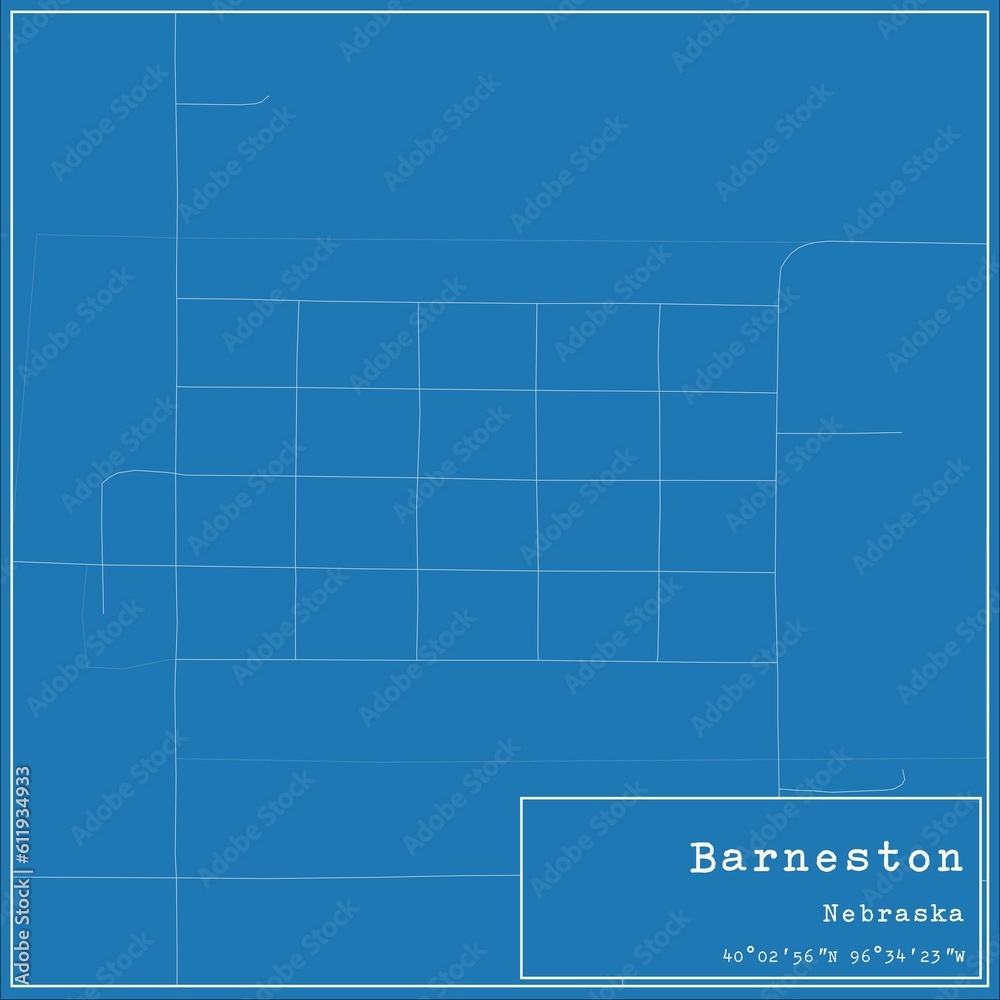Blueprint US city map of Barneston, Nebraska.