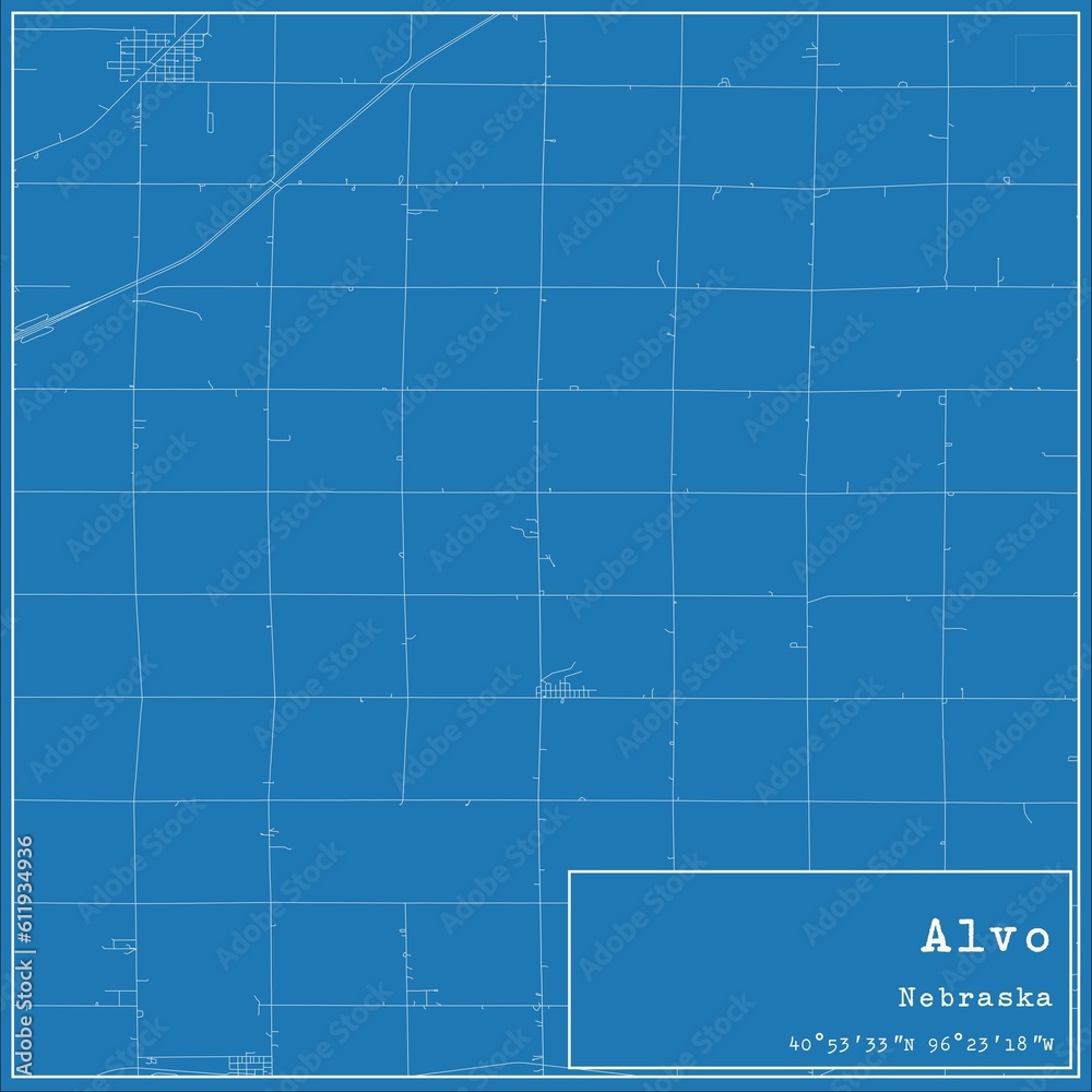 Blueprint US city map of Alvo, Nebraska.