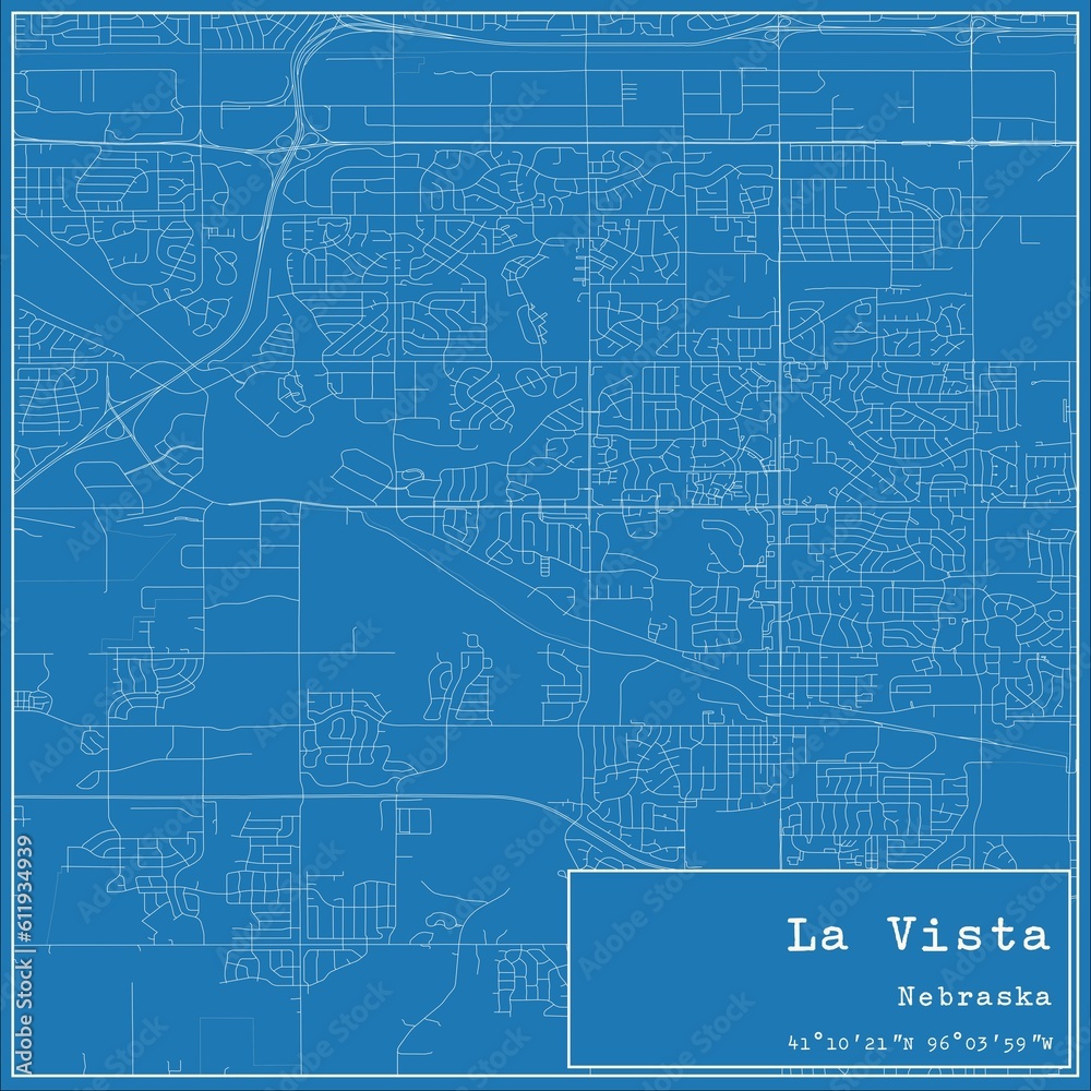 Blueprint US city map of La Vista, Nebraska.