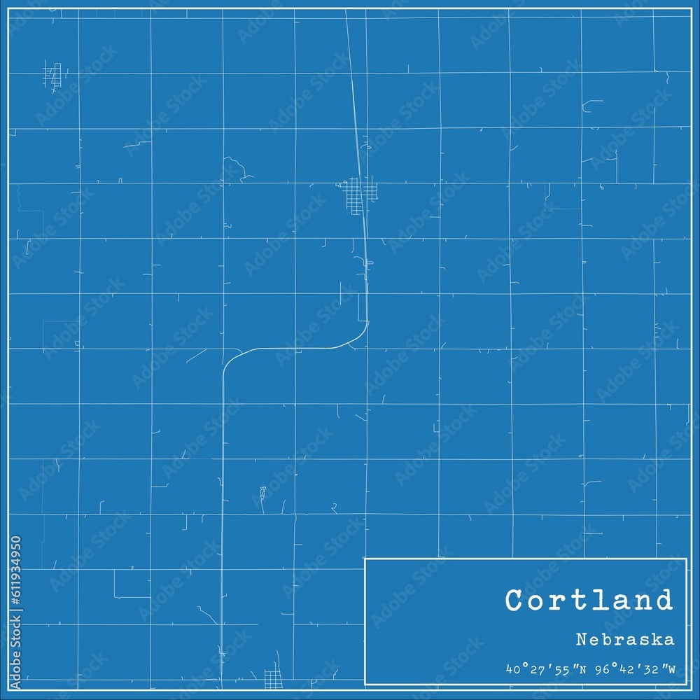 Blueprint US city map of Cortland, Nebraska.