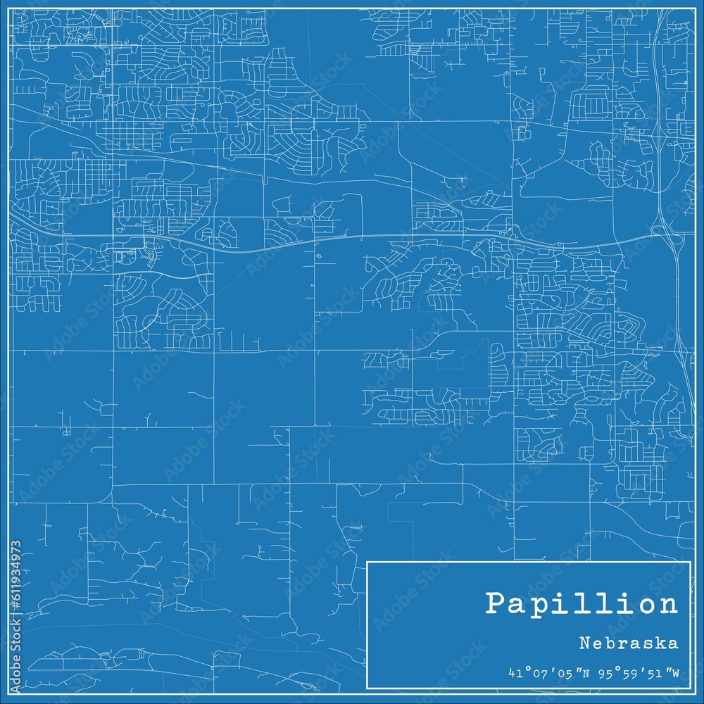 Blueprint US city map of Papillion, Nebraska.