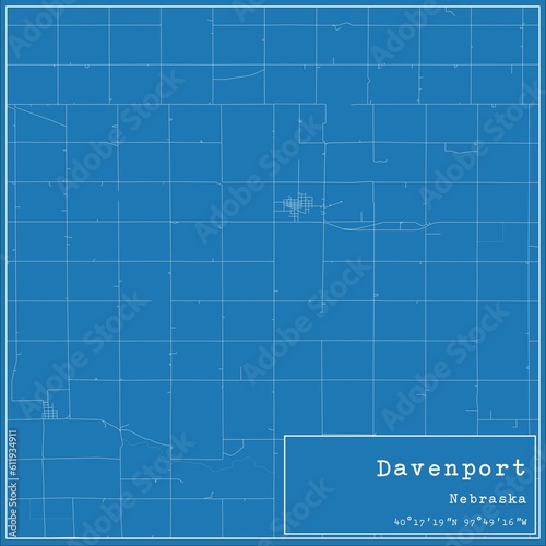 Blueprint US city map of Davenport, Nebraska.