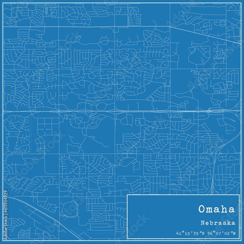 Blueprint US city map of Omaha, Nebraska.