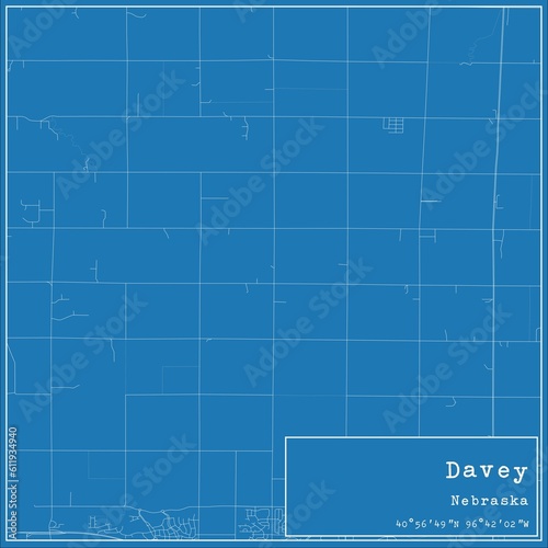 Blueprint US city map of Davey, Nebraska. photo
