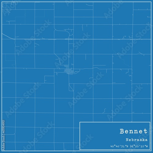 Blueprint US city map of Bennet, Nebraska. photo