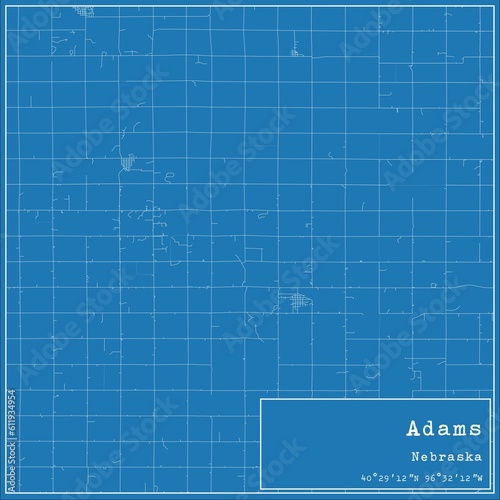 Blueprint US city map of Adams, Nebraska. photo