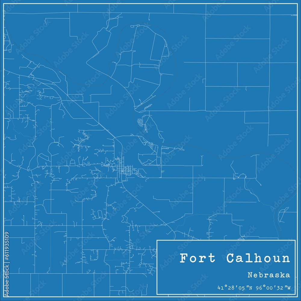 Blueprint US city map of Fort Calhoun, Nebraska.