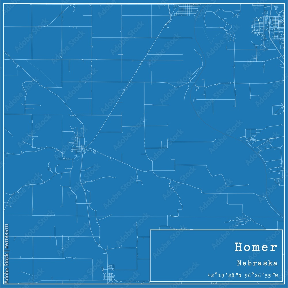 Blueprint US city map of Homer, Nebraska.