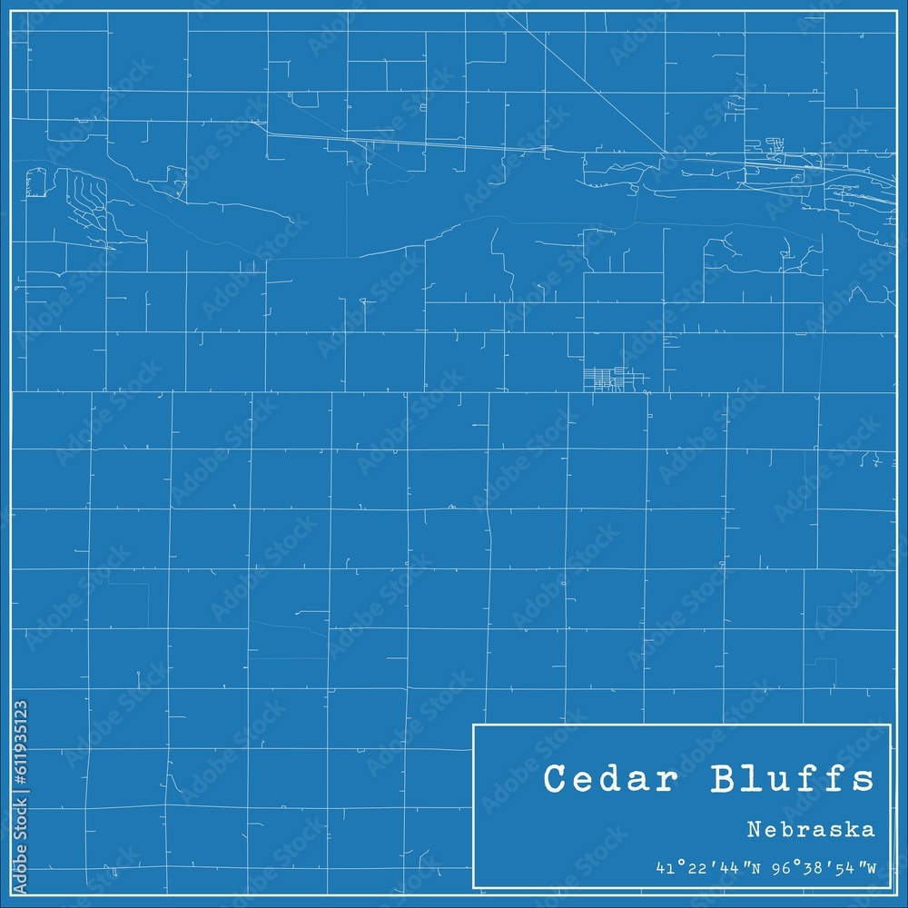 Blueprint US city map of Cedar Bluffs, Nebraska.