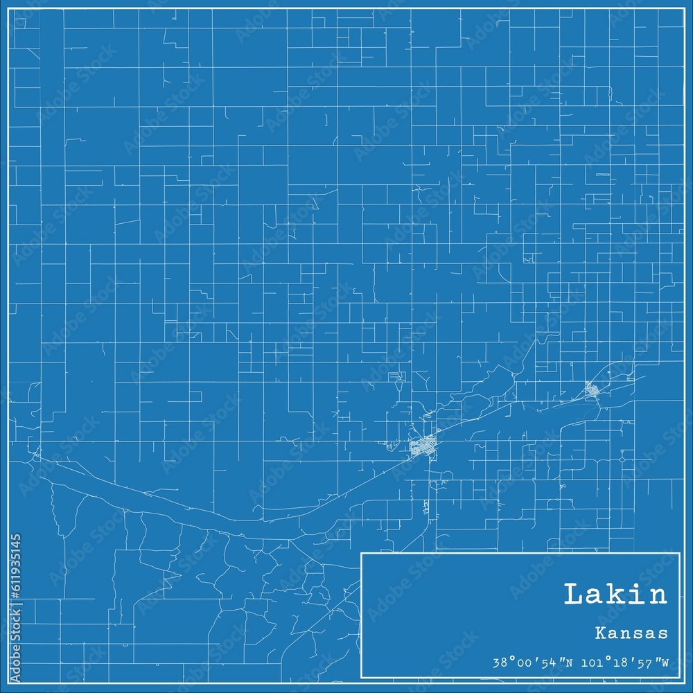 Obraz premium Blueprint US city map of Lakin, Kansas.
